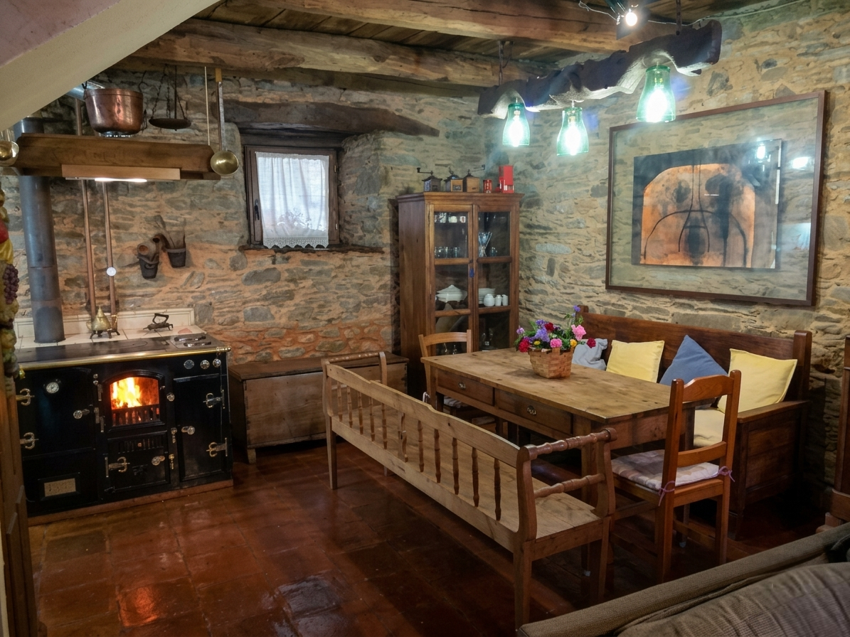 Comedor rústico con mesa de madera maciza