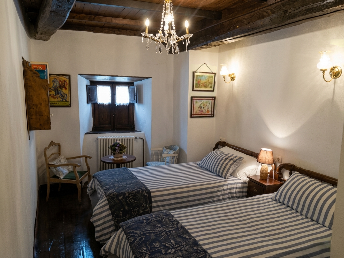 Habitación rústica acogedora con dos camas