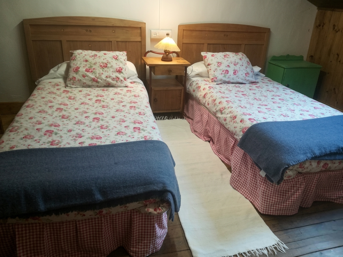 Dormitorio con dos camas individuales y estilo rústico